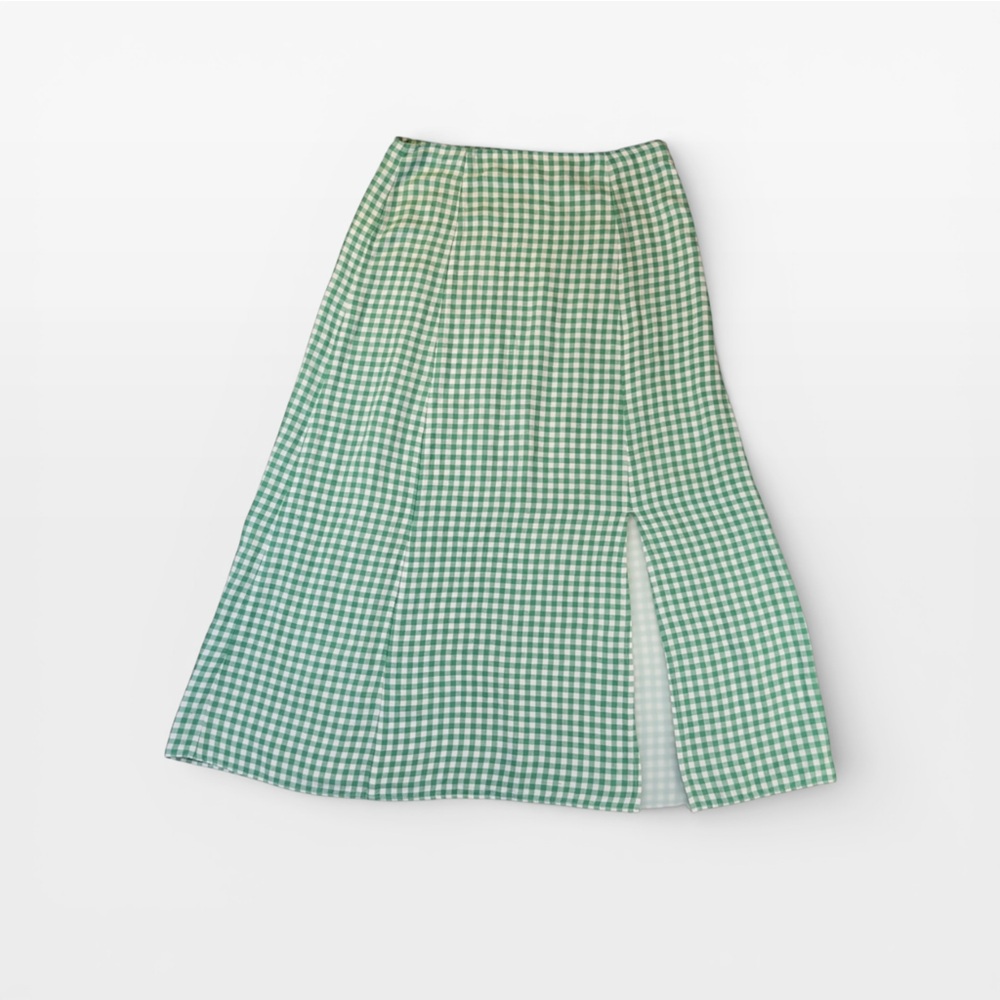 LOFT Womens Linen Green Gingham  Checkered Midi Skirt SIZE 6 - Picture 8 of 8